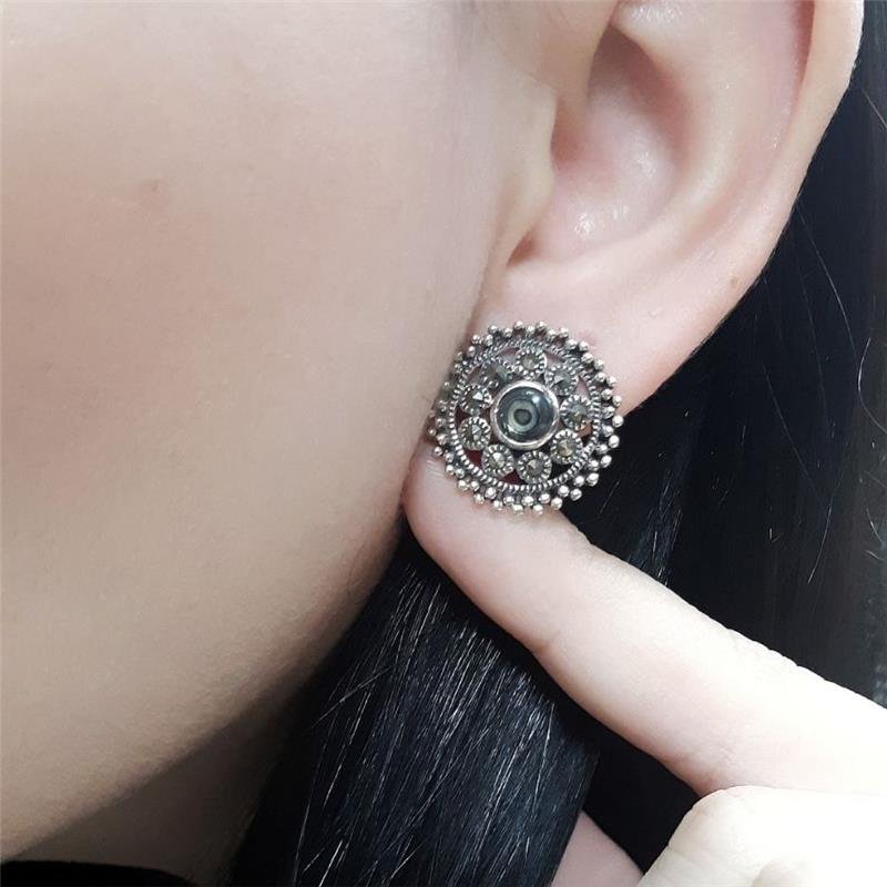 BRINCO PRATA 925 BALI REDONDO COM PEDRA NATURAL