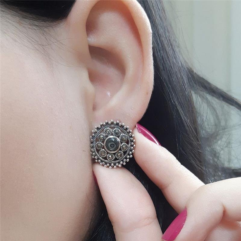 BRINCO PRATA 925 BALI REDONDO COM PEDRA NATURAL