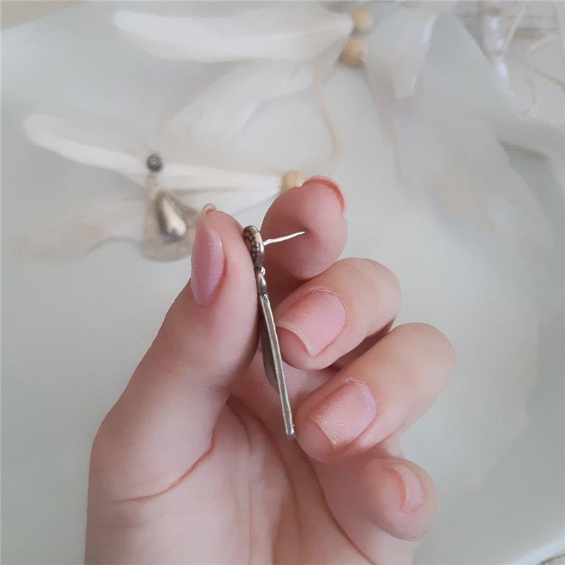 BRINCO PRATA 925 BOHO TRIÂNGULO GRANDE ARREDONDADO COM DETALHES