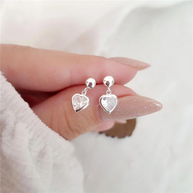 BRINCO PRATA 925 BOLINHA CORAÇÃO PEDRA PENDURADO 