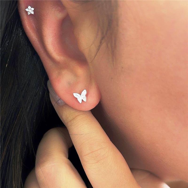 BRINCO PRATA 925 BORBOLETA MICROCRAVAÇÃO