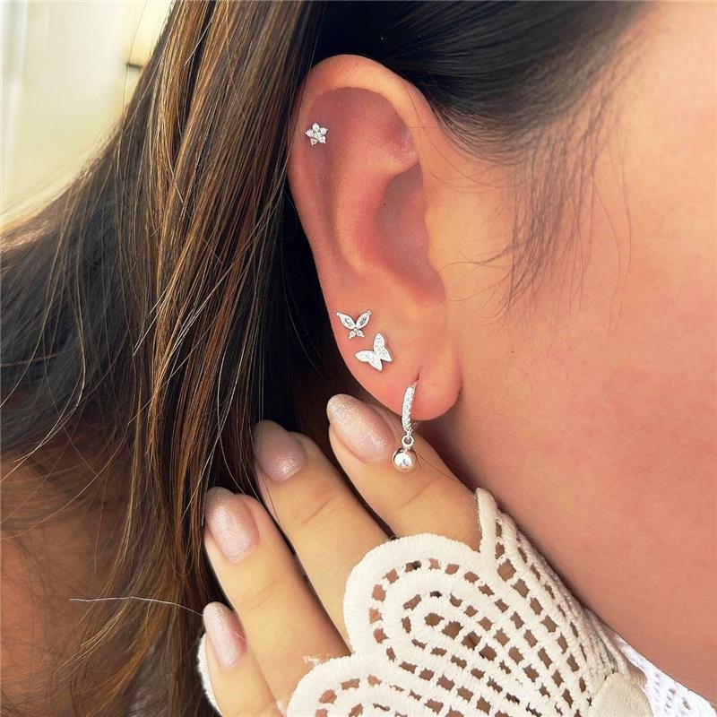 BRINCO PRATA 925 BORBOLETA MICROCRAVAÇÃO