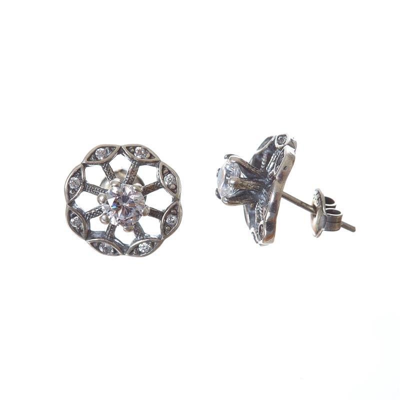 BRINCO PRATA 925 CIRCULAR TRABALHADO COM PEDRA