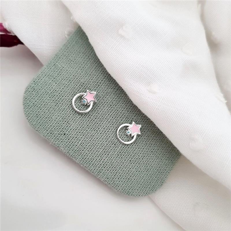 BRINCO PRATA 925 CÍRCULO ESTRELAS COLORIDAS