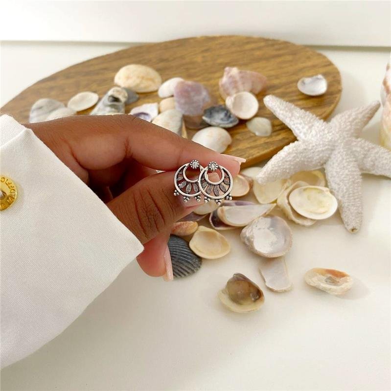 BRINCO PRATA 925 CÍRCULOS COM DETALHES