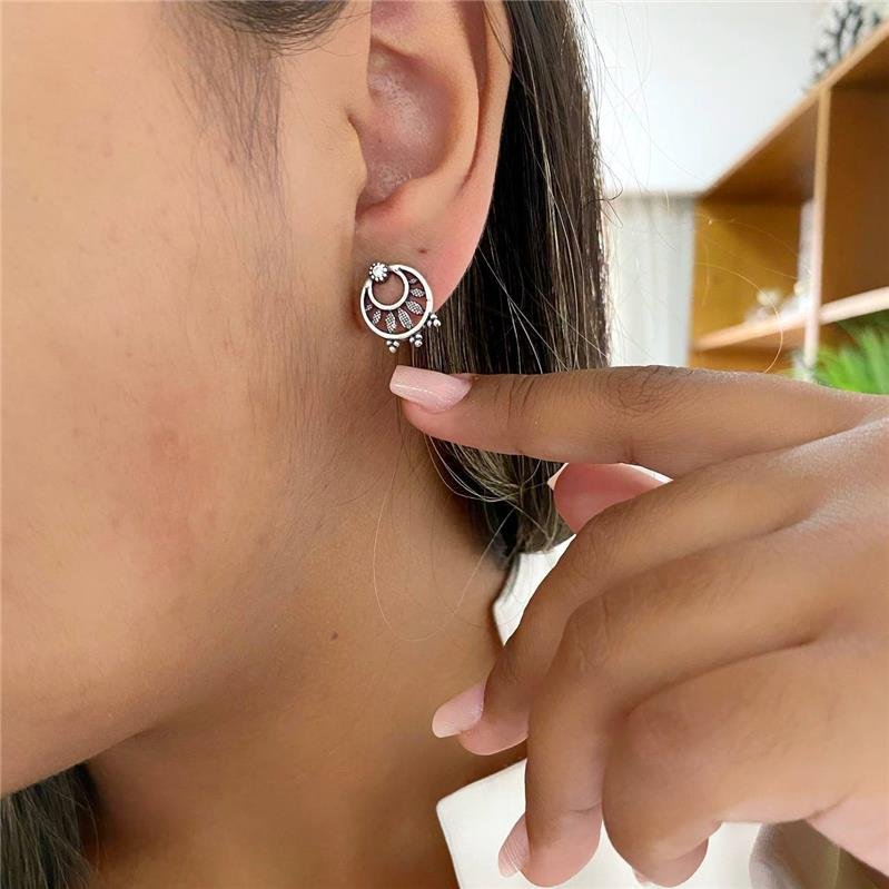 BRINCO PRATA 925 CÍRCULOS COM DETALHES