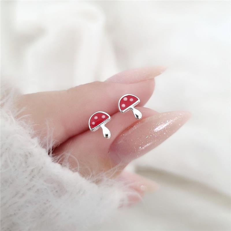 BRINCO PRATA 925 COGUMELO VERMELHO