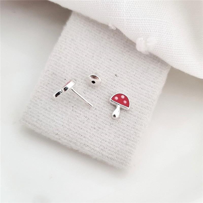 BRINCO PRATA 925 COGUMELO VERMELHO