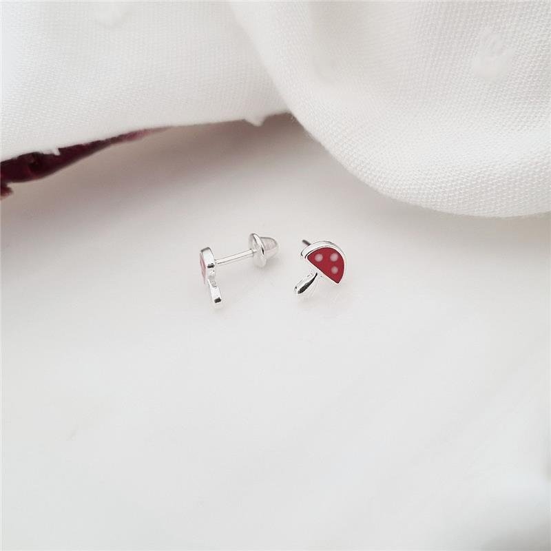 BRINCO PRATA 925 COGUMELO VERMELHO