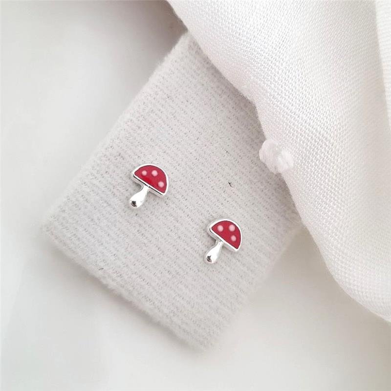 BRINCO PRATA 925 COGUMELO VERMELHO