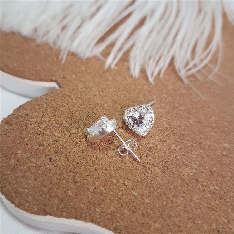  BRINCO PRATA 925 CORAÇÃO 9MM ZIRCONIAS CRAVEJADAS