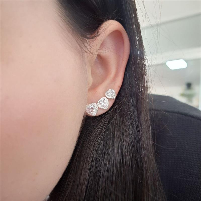  BRINCO PRATA 925 CORAÇÃO 9MM ZIRCONIAS CRAVEJADAS