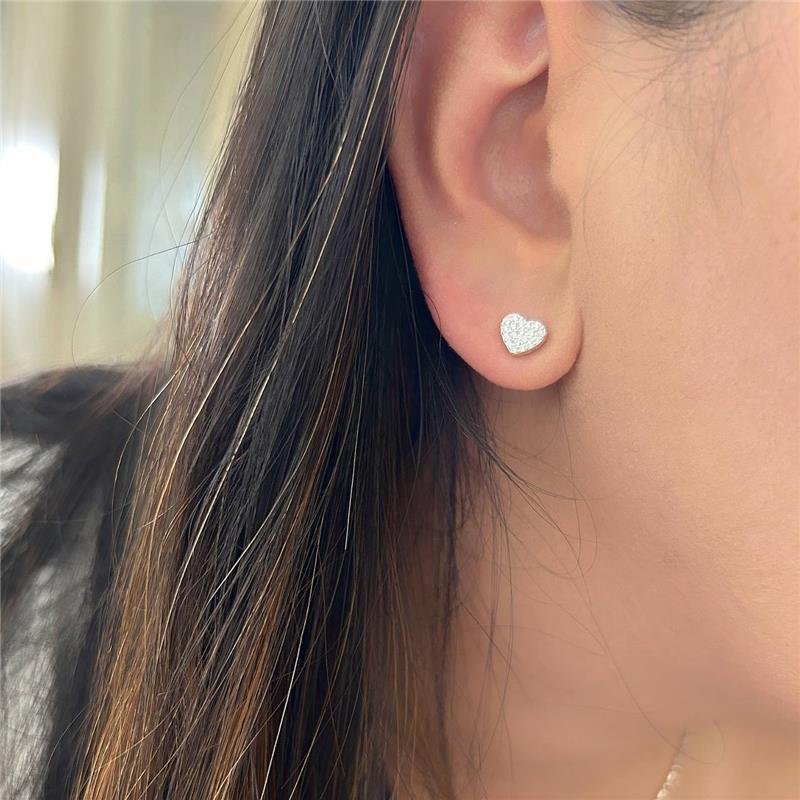 BRINCO PRATA 925 CORAÇÃO CRAVEJADO MÉDIO