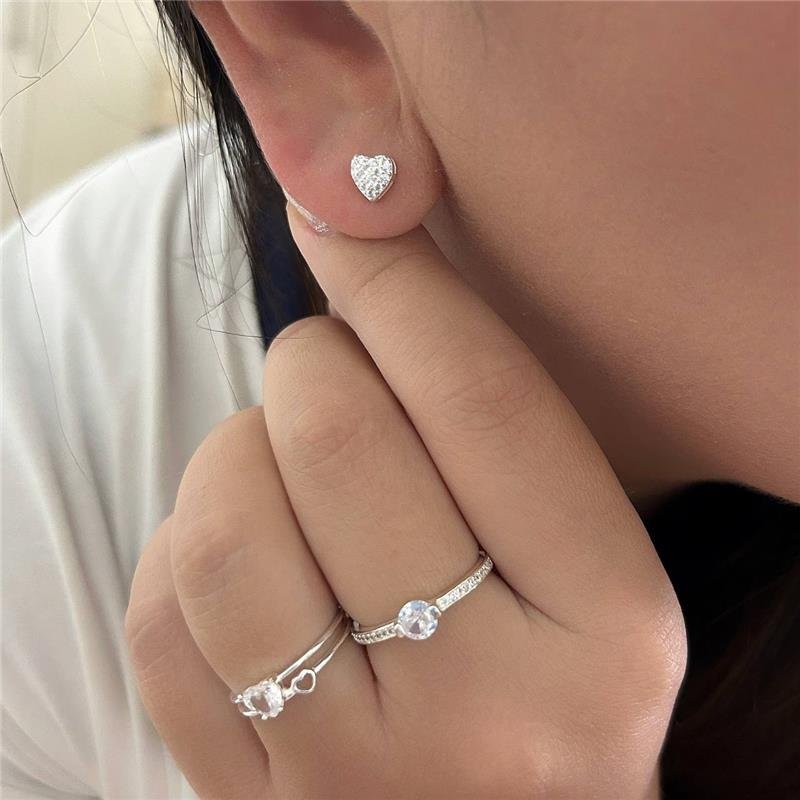 BRINCO PRATA 925 CORAÇÃO CRAVEJADO PEQUENO