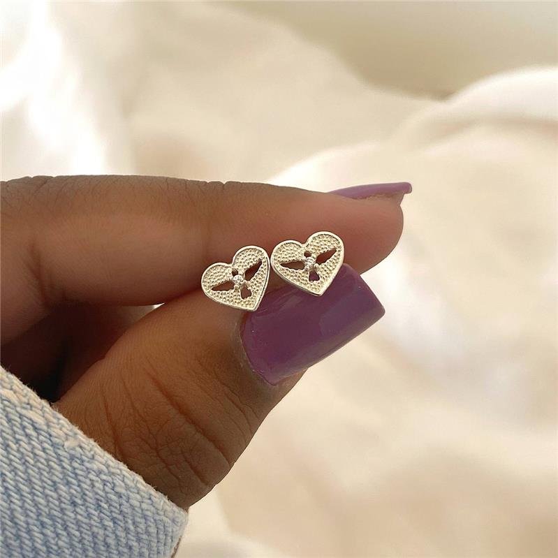 BRINCO PRATA 925 CORAÇÃO ESPÍRITO SANTO COM PEDRA