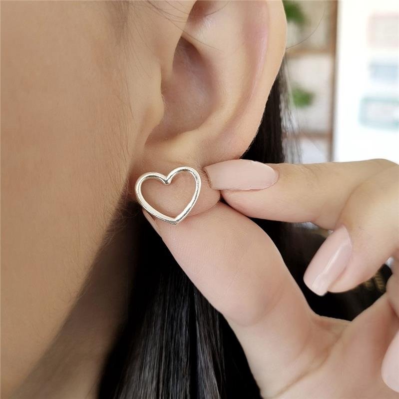 BRINCO PRATA 925 CORAÇÃO FINO VAZADO