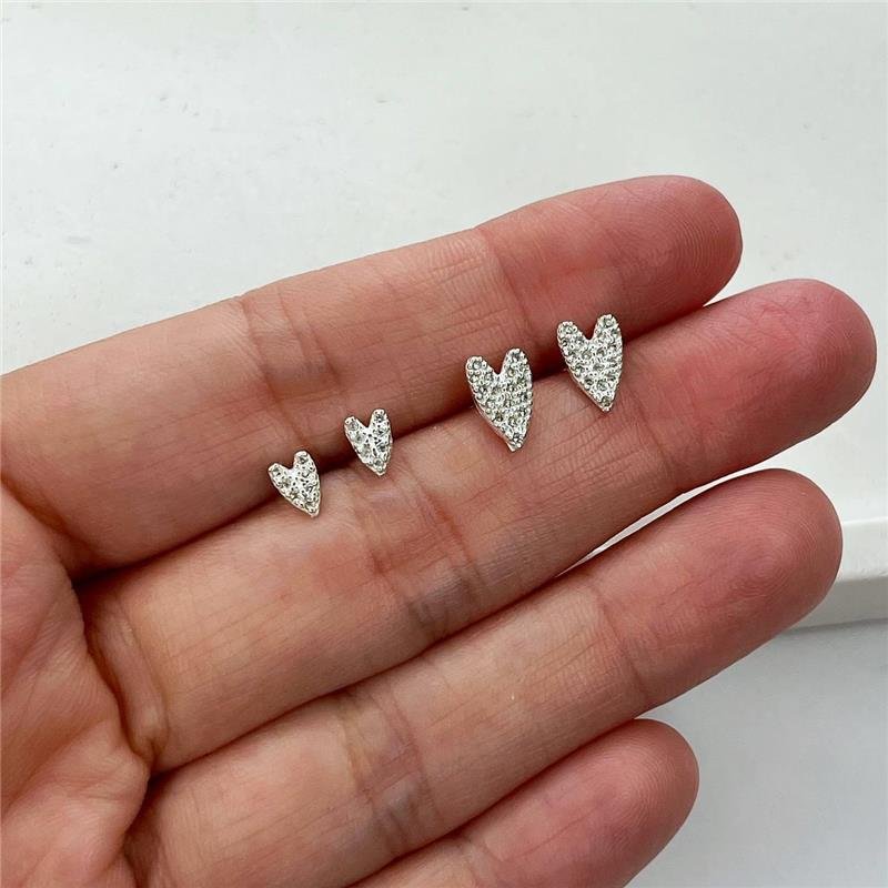 BRINCO PRATA 925 CORAÇÃO MÉDIO MICROZIRCÔNIAS CRAVEJADAS