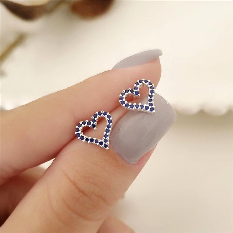 BRINCO PRATA 925 CORAÇÃO PEDRA COLORIDAS