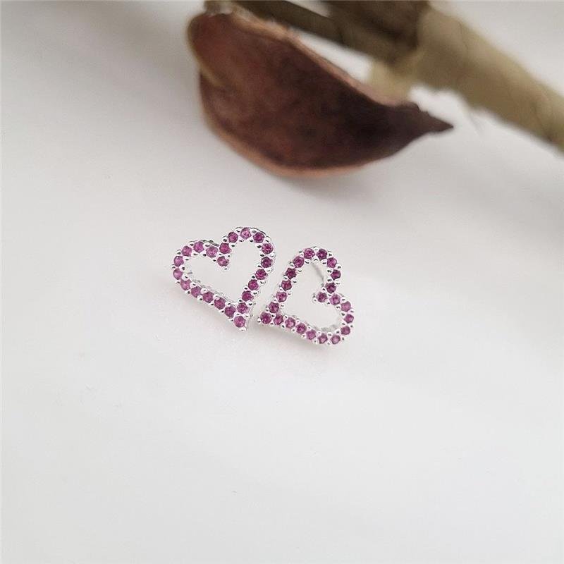 BRINCO PRATA 925 CORAÇÃO PEDRA COLORIDAS