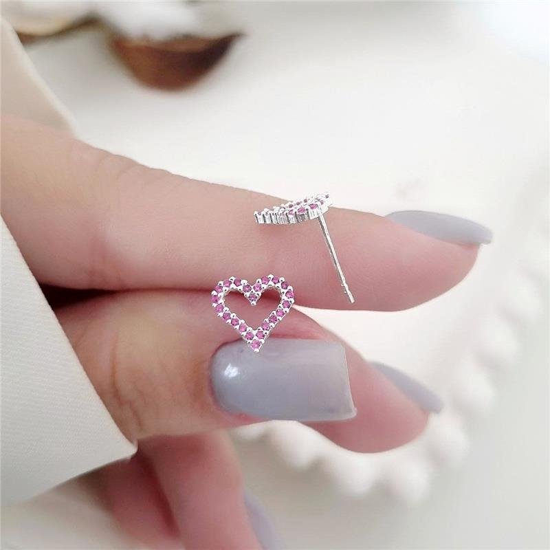 BRINCO PRATA 925 CORAÇÃO PEDRA COLORIDAS