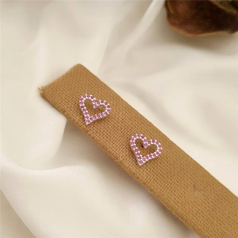 BRINCO PRATA 925 CORAÇÃO PEDRA COLORIDAS