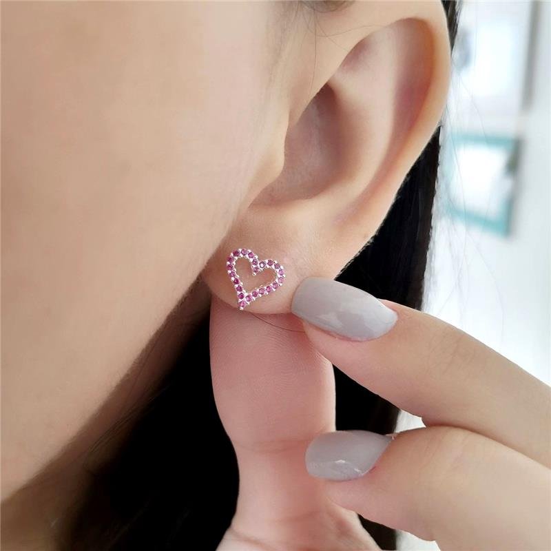 BRINCO PRATA 925 CORAÇÃO PEDRA COLORIDAS