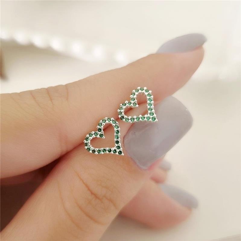 BRINCO PRATA 925 CORAÇÃO PEDRA COLORIDAS