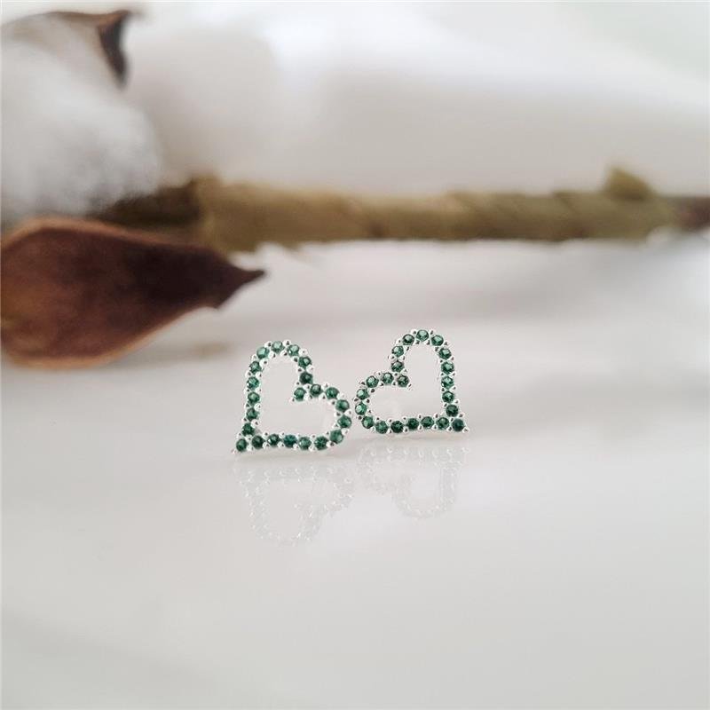 BRINCO PRATA 925 CORAÇÃO PEDRA COLORIDAS