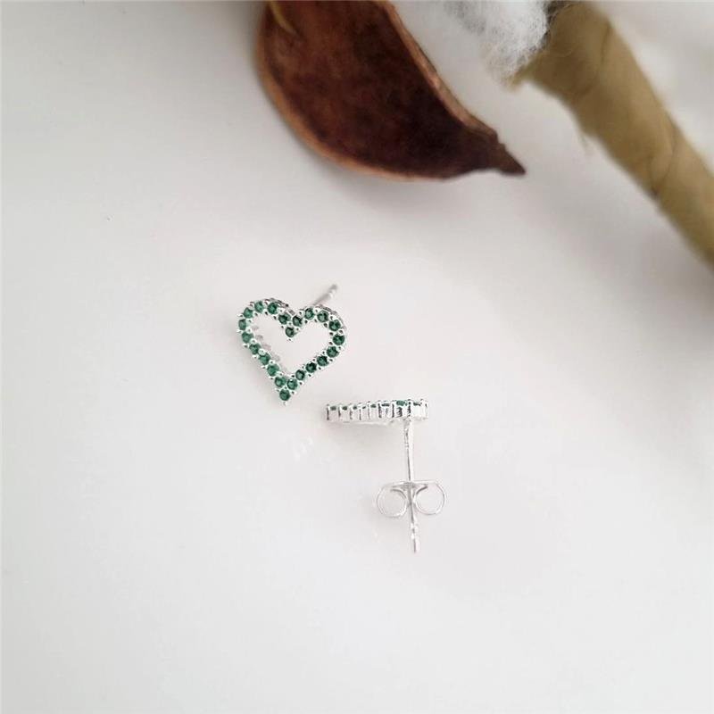 BRINCO PRATA 925 CORAÇÃO PEDRA COLORIDAS