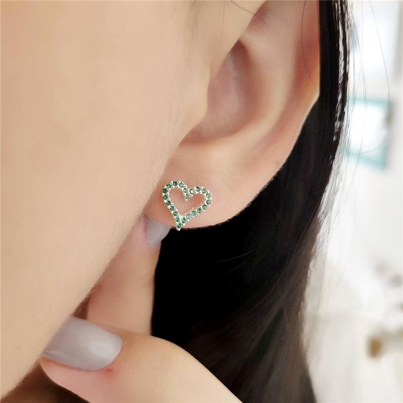 BRINCO PRATA 925 CORAÇÃO PEDRA COLORIDAS