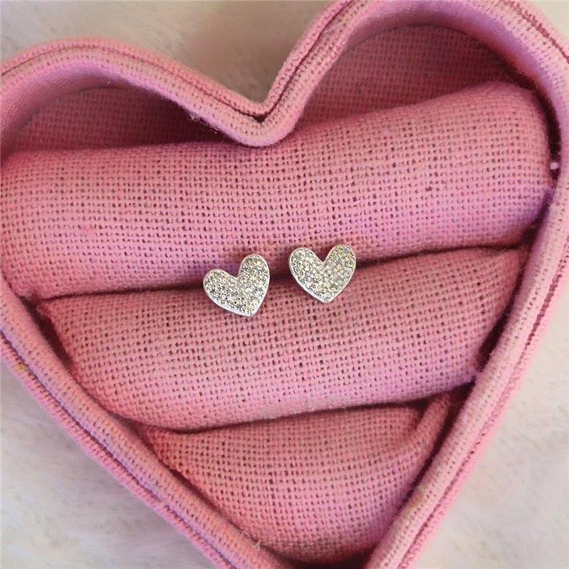 BRINCO PRATA 925 CORAÇÃO PEQUENO CRAVEJADO