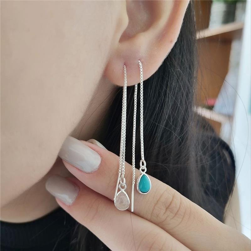 BRINCO PRATA 925 CORRENTE GOTA PEDRA NATURAL