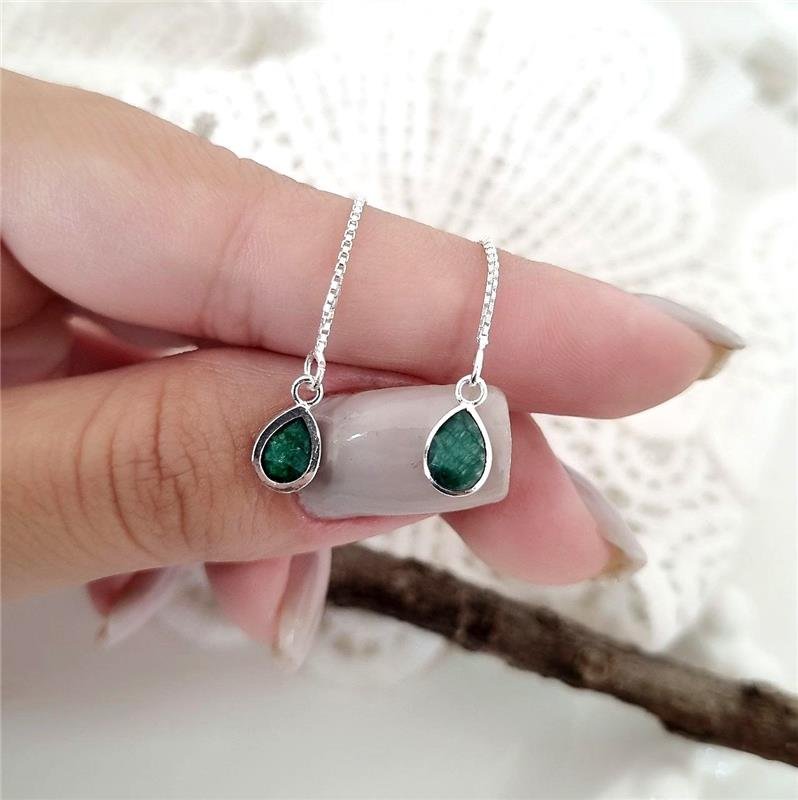 BRINCO PRATA 925 CORRENTE GOTA PEDRA NATURAL