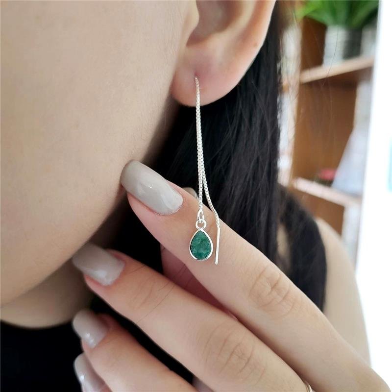 BRINCO PRATA 925 CORRENTE GOTA PEDRA NATURAL