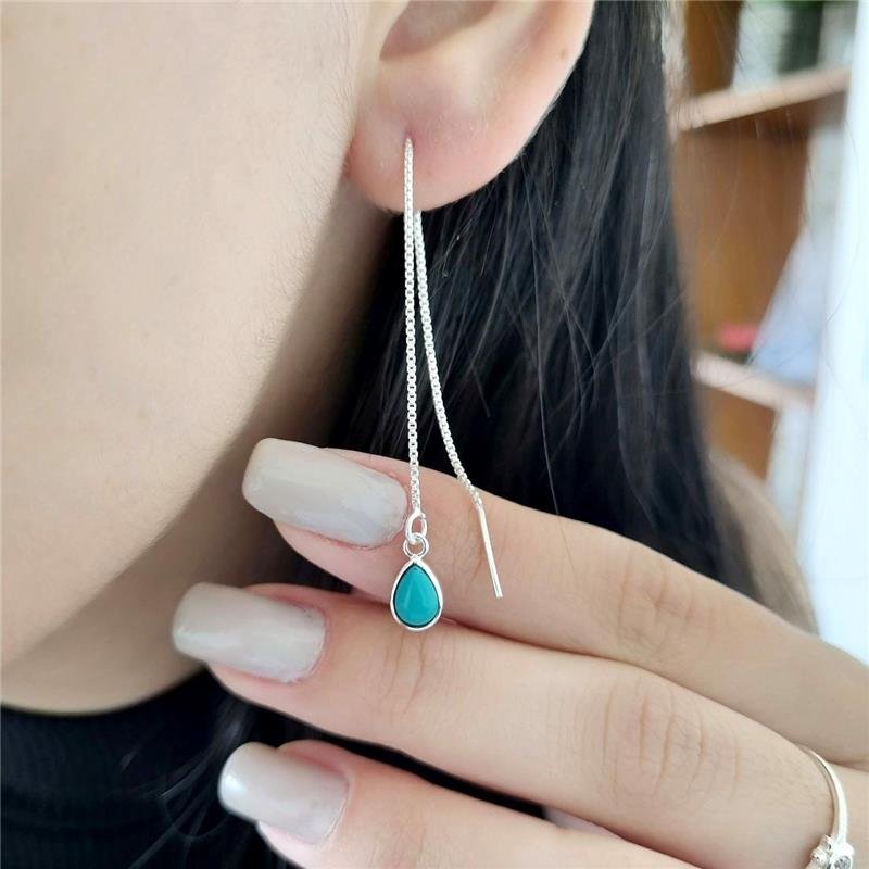 BRINCO PRATA 925 CORRENTE GOTA PEDRA NATURAL