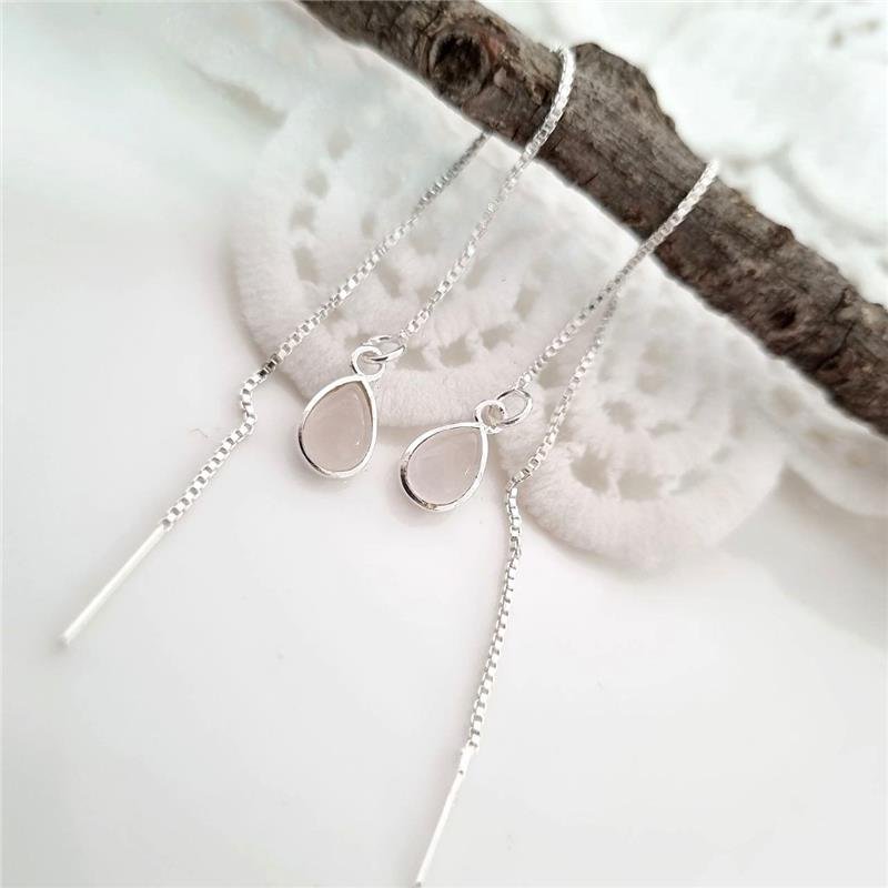 BRINCO PRATA 925 CORRENTE GOTA PEDRA NATURAL