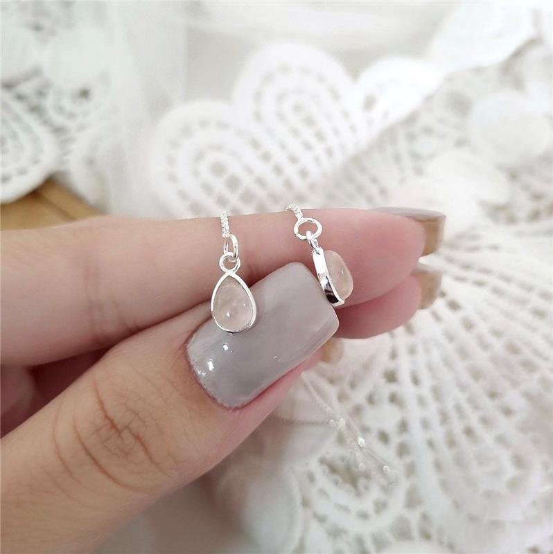 BRINCO PRATA 925 CORRENTE GOTA PEDRA NATURAL