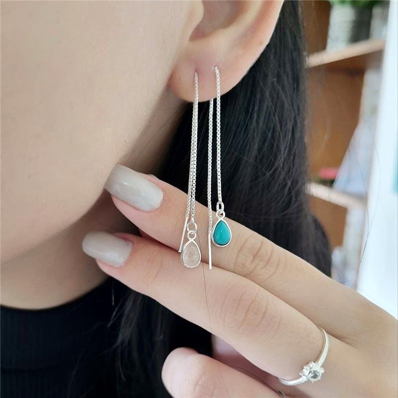 BRINCO PRATA 925 CORRENTE GOTA PEDRA NATURAL