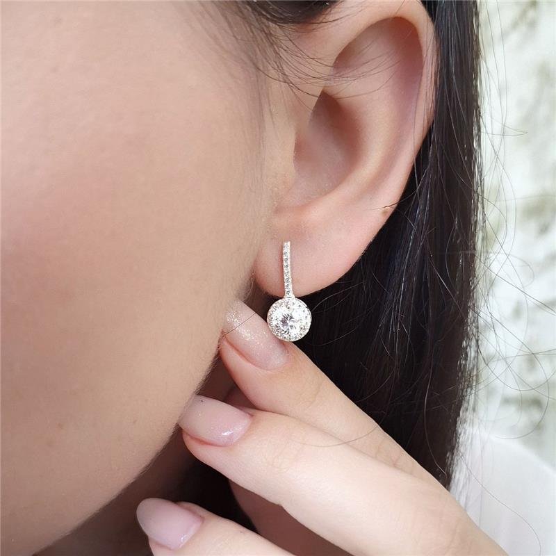 BRINCO PRATA 925 CRAVEJADO ZIRCONIA BASE RETA COM CIRCULO PENDURADO