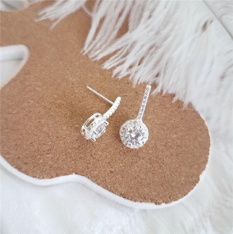 BRINCO PRATA 925 CRAVEJADO ZIRCONIA BASE RETA COM CIRCULO PENDURADO