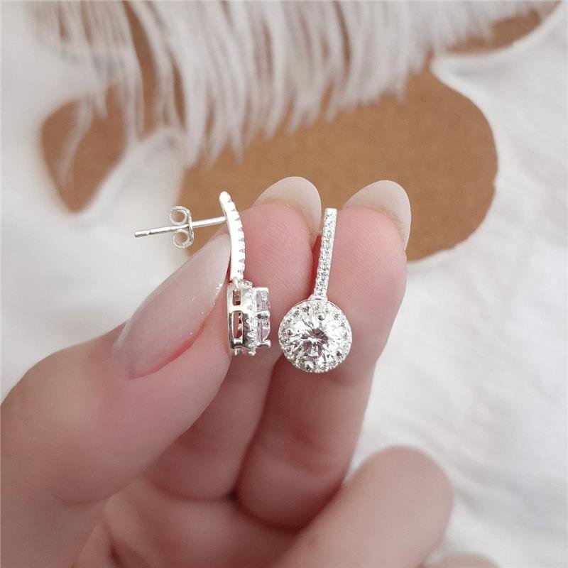 BRINCO PRATA 925 CRAVEJADO ZIRCONIA BASE RETA COM CIRCULO PENDURADO