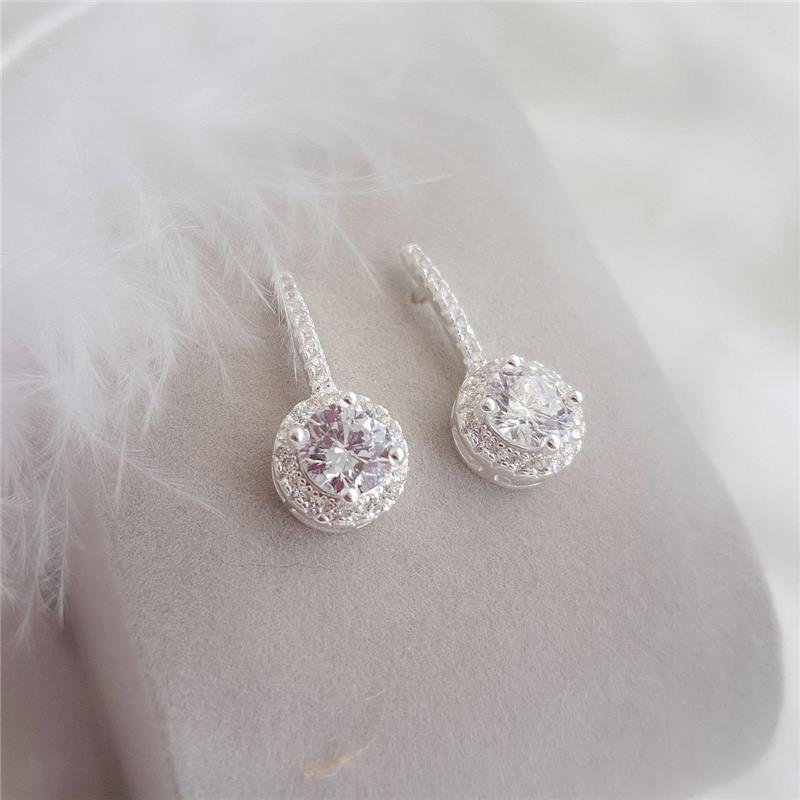 BRINCO PRATA 925 CRAVEJADO ZIRCONIA BASE RETA COM CIRCULO PENDURADO