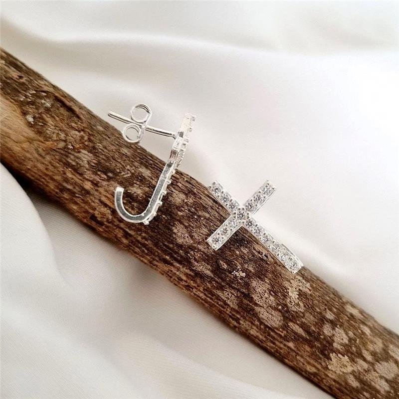 BRINCO PRATA 925 CRUZ COM PEDRA