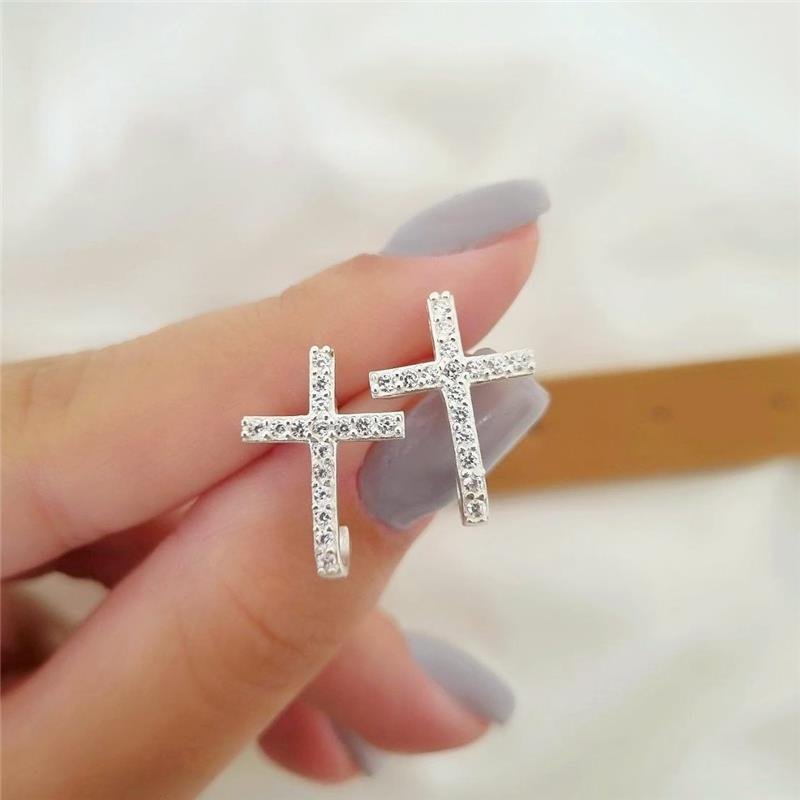 BRINCO PRATA 925 CRUZ COM PEDRA