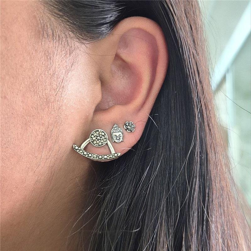 BRINCO PRATA 925 EAR CUFF BASE CIRCULO CANOA MARCASSITA