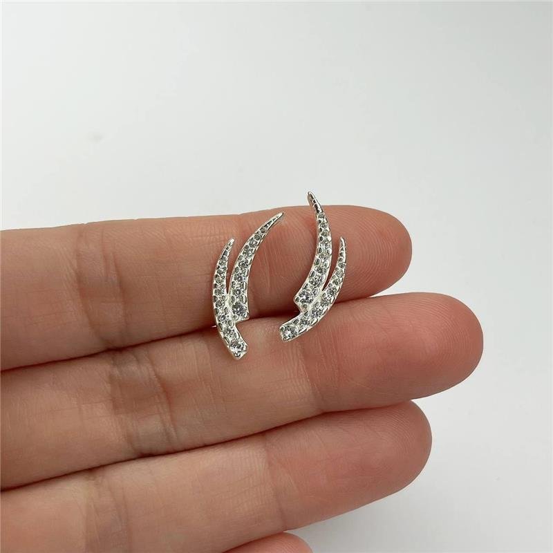 BRINCO PRATA 925 EAR CUFF DUPLO 2 PONTAS CRAVEJADAS