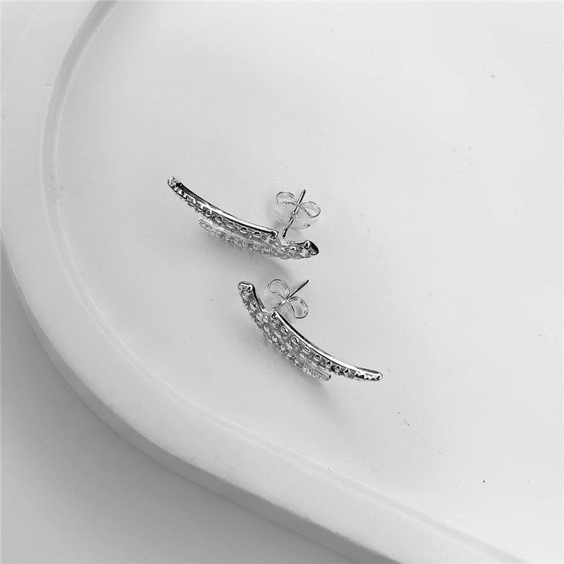 BRINCO PRATA 925 EAR CUFF DUPLO 2 PONTAS CRAVEJADAS