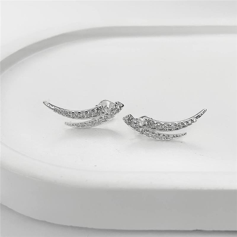 BRINCO PRATA 925 EAR CUFF DUPLO 2 PONTAS CRAVEJADAS