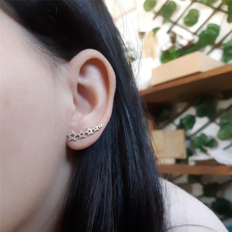 BRINCO PRATA 925 EAR CUFF ESTRELAS VAZADAS