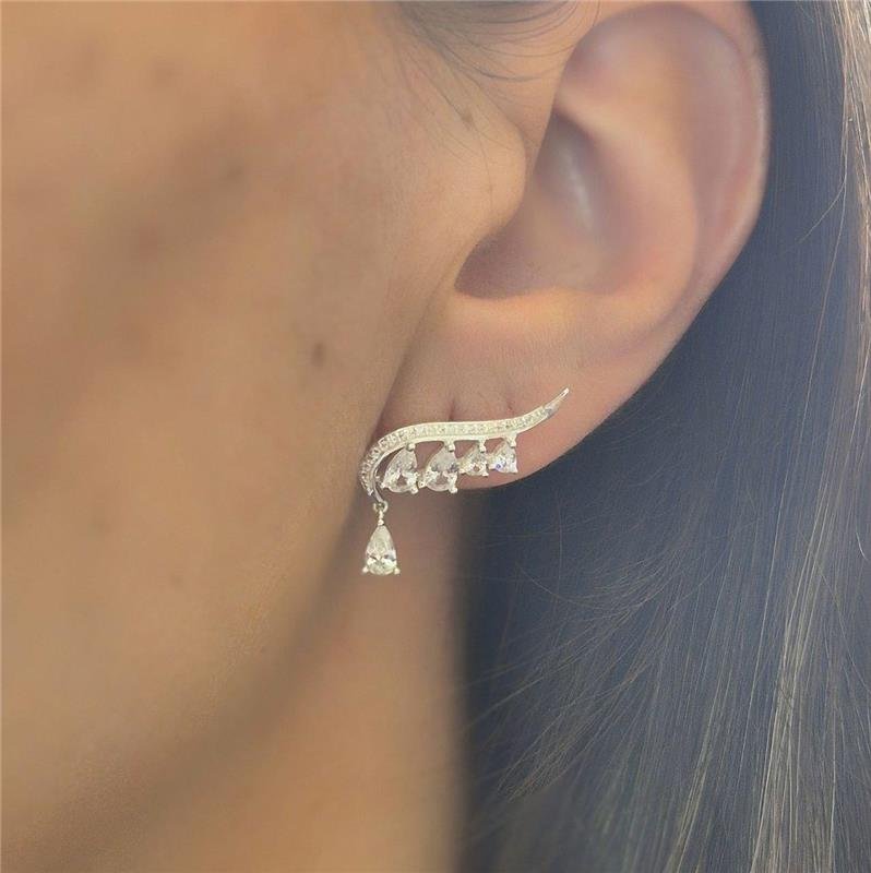 BRINCO PRATA 925 EAR CUFF GOTAS ZIRCÔNIAS